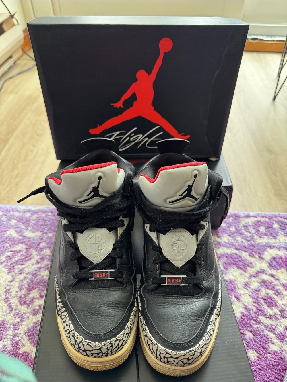 Jordan Mens Black White Sneakers with Red Trim